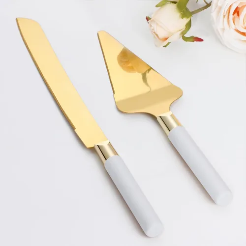 Vista 8 de Juego de corte de pastel dorado para boda, juego de cuchillo de pastel de madera y servidor, juego de corte de pastel rústico de 2 piezas, cubiertos