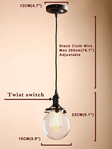 Vista 3 de PERMO Moderno accesorio de iluminación colgante con globo de vidrio transparente redondo de 5.9 pulgadas, pantalla soplada a mano, lámpara