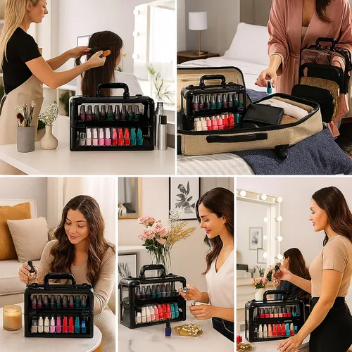 Vista 7 de Ver Beauty Estuche de maquillaje para artista de uñas de acrílico blindado de 0.150 in, organizador de viajes, almacenamiento de cosméticos con 2