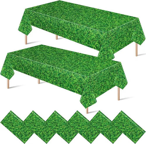 Vista 8 de Mixweer 6 manteles de plástico para césped de golf, decoraciones de fiesta de cumpleaños, 54 x 108 pulgadas, mantel rectangular de plástico