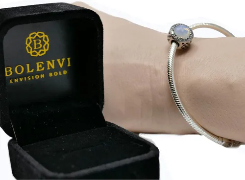 Vista 7 de Auténtica pulsera Bolenvi de plata de ley 925 de tamaño ajustable compatible con dijes de cuentas Pandora Metal
