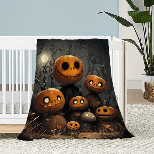 Vista 17 de Manta de Halloween para bebé, mascota pequeña, manta espeluznante de calabazas negras para gatos, manta para cuna, cochecito, decorativa, ligera