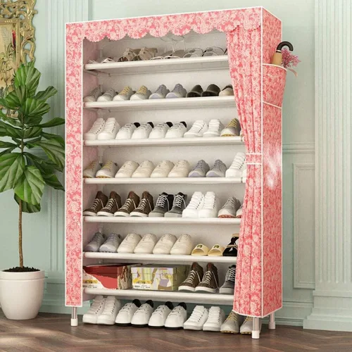 Vista 2 de Estante para zapatos, organizador de zapatos de 8 niveles, organizador portátil de almacenamiento de zapatos, armario con cubierta de tela a prueba