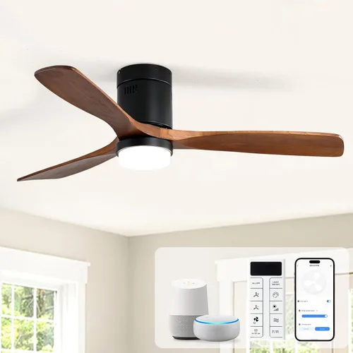 Vista 20 de Sofucor - Ventiladores de techo de 52 pulgadas con luces, ventilador de techo de madera sólida para interiores/exteriores con control remoto, motor