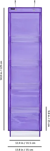Vista 3 de Organizador de bolsos para colgar sobre la puerta con 5 bolsillos de fácil acceso, organizador de almacenamiento para toallas, bufandas, paraguas