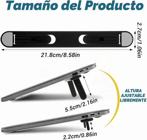 Vista 3 de Soporte elevador de teclado plegable, pies autoajustables para computadora portátil con ángulos duales, soporte para computadora pequeño, elevador