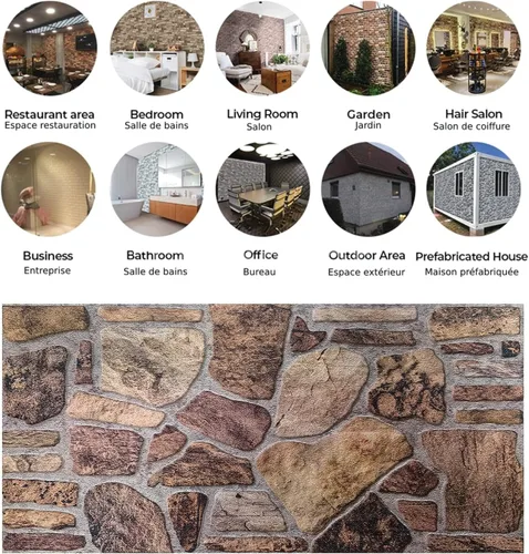 Vista 4 de Dundee Deco Paneles de pared 3D – Revestimiento, paneles de pared con aspecto de piedra marrón y gris, revestimiento de espuma de poliestireno