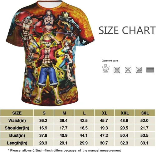 Vista 6 de Caubvty Camiseta de manga corta con estampado 3D de Monkey Luffy de una pieza para hombre y mujer