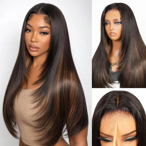 Vista 21 de TESLAL - Peluca de mezcla de cabello humano lacio rubio ceniza de encaje de 6 x 6 pulgadas, sin pegamento, 20 pulgadas Premium Fiber Blend Human