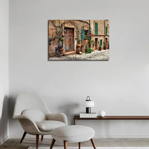 Vista 5 de Arte de pared toscano, calles italianas del antiguo mediterráneo, lienzo para pared, pintura de la imagen, impresión sobre lienzo, arquitectura
