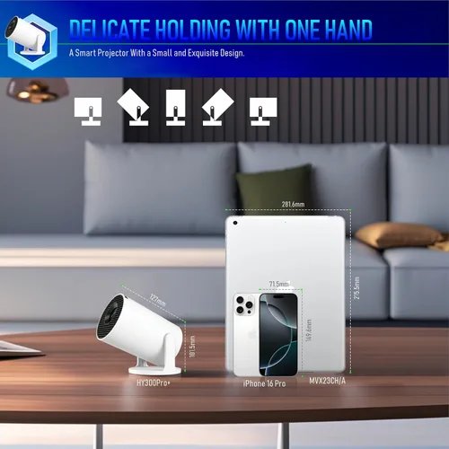 Vista 8 de Mini proyector portátil, proyector inteligente, corrección horizontal automática, brillo nativo 1080P 200 ANSI, proyector de película al aire libre