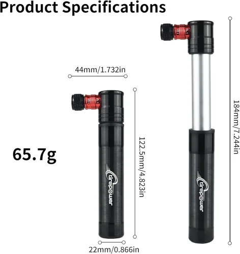 Vista 6 de Mini bomba de bicicleta - Bomba de bicicleta Presta & Schrader - Bomba de neumáticos de 90 PSI para carretera y MTB - Bomba portátil para neumáticos