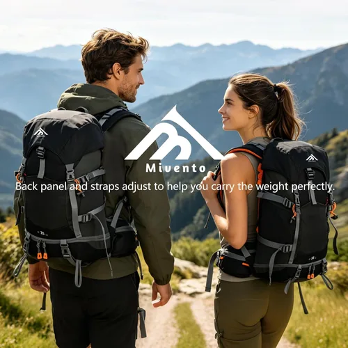 Vista 9 de Mochila de senderismo 30+5L para mujeres Mochila impermeable para acampar Negro