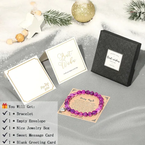 Vista 6 de Ralukiia Regalo para mujeres después de la cirugía, pulsera de amatista con oraciones curativas, regalos inspiradores de animación para mujeres