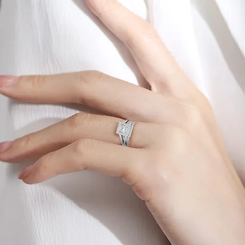 Vista 3 de Anillo cuadrado de diamantes de imitación para mujer anillo de compromiso con circonita cúbica joyería elegante Plata Esterlina Silicona