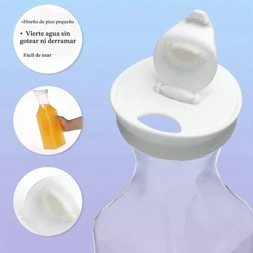 Vista 3 de 3 piezas Jarra de agua de plástico de 32 oz con tapa abatible, contenedores de jugo de base cuadrada, jarra de suministros para bar de mimosa