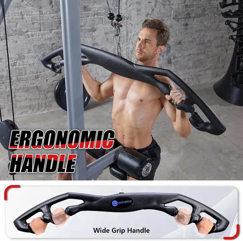 Vista 2 de HXD-ERGO LAT - Barra desplegable con agarres ergonómicos, barra de tríceps para bíceps, accesorio de cable para gimnasio, ejercicio muscular