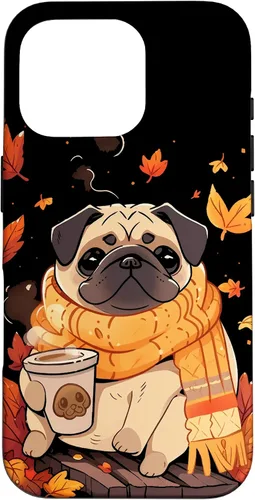 Vista 20 de Pug Fall Autumn Leaves Pumpkin Spice Latte Dog Kawaii Case for iPhone 17