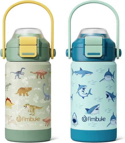 Vista 15 de Botella de agua aislada para niños con pop-open pajita y pico 2-en-1, botella de agua aislada de 14 onzas para niños, botella de acero inoxidable
