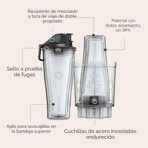 Vista 5 de Adaptador de taza personal Vitamix, libre de BPA, apto para lavavajillas, dos tazas de licuadora de 20 onzas, dos tapas y un adaptador de licuadora