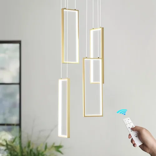Vista 16 de Accesorio de Lámpara Colgante Moderna para Cocina Dorada 18W LED Lámpara Colgante 2 Anillos Candelabro Rectangular Iluminación Colgante para Isla
