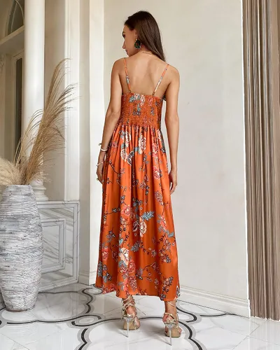 Vista 6 de Fashionme - Vestidos de satén, longitud por debajo de la rodilla, con tirantes delgados, para mujer, con lazo frontal, espalda descubierta