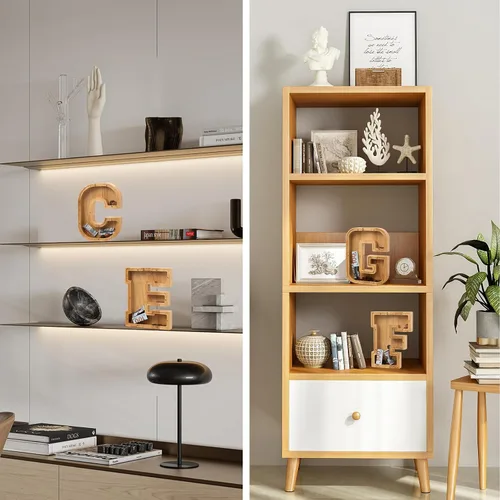 Vista 7 de Alcancía de madera con letras para niños, niñas y adultos, 10 pulgadas, grande, 26 letras, irrompible, caja de dinero, con calcomanía de bricolaje