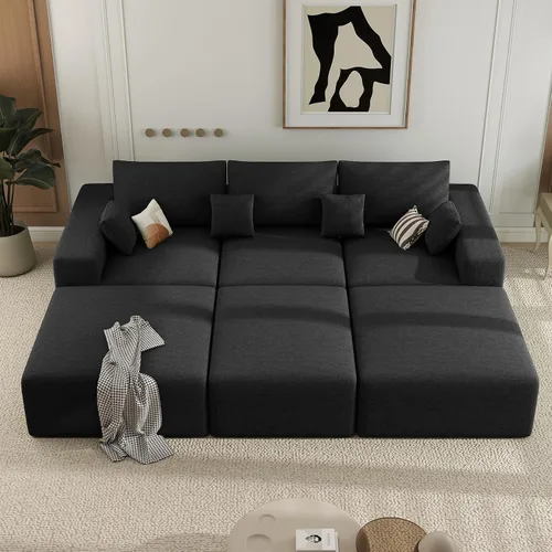 Vista 40 de Sofá modular de 146 pulgadas, sofás de nube convertibles en forma de U para sala de estar con otomana, juego de sofá de pana de 6 plazas sin hueso