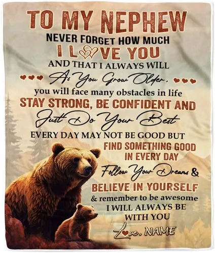 Vista 43 de Manta personalizada con texto en inglés «To My Nephew from Aunt Uncle Auntie I Love You Hugs» (texto en inglés) con texto en inglés «To My Nephew»
