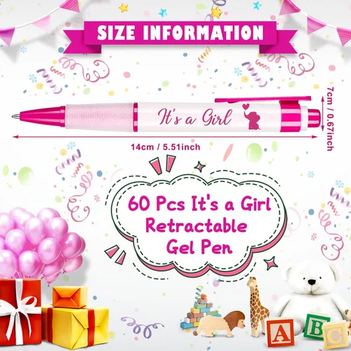 Vista 2 de Outus 60 bolígrafos retráctiles para baby shower, con mensajes giratorios, regalos de baby shower, regalos para invitados de fiesta (niña)