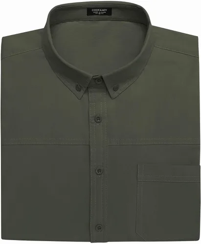 Vista 6 de COOFANDY Camisas de vestir para hombre, de manga corta, de algodón, casual, con botones, con bolsillo