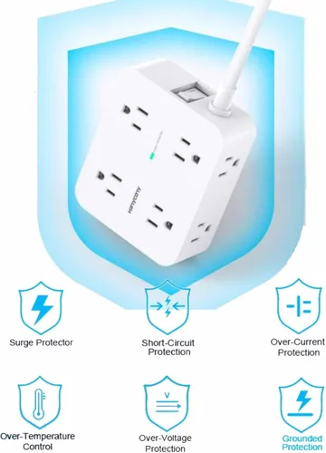 Vista 6 de Tiras de enchufes con protección contra sobretensiones - HANYCONY 8 salidas amplias con 4 puertos USB (2 USB C), extensor de enchufe de 3 lados