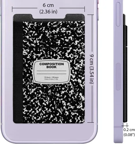 Vista 2 de FINCIBO Cartera universal autoadhesiva de licra de microfibra para todos los teléfonos móviles inteligentes, libro de composición negro, Libro