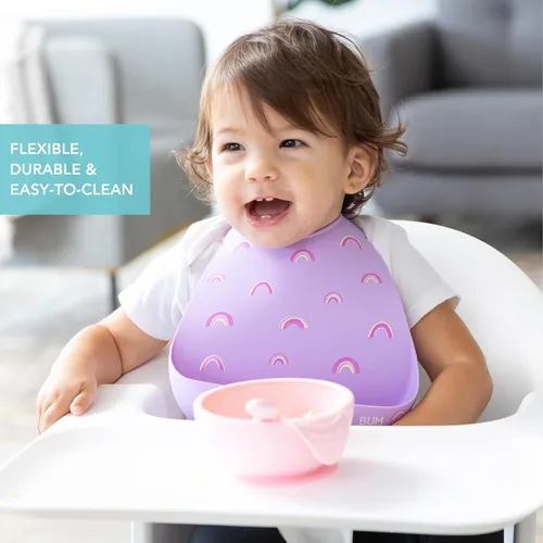 Vista 4 de Bumkins Baberos, bolsillo de silicona para bebés, babero para niña o niño, para 6-24 meses hasta niños pequeños, esencial imprescindible para comer