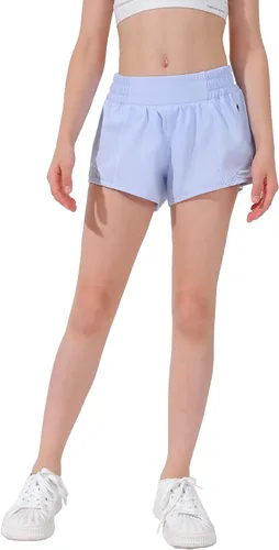 Vista 2 de Aurefin Pantalones cortos deportivos para niñas, pantalones cortos ligeros para correr para adolescentes, niñas, pantalones cortos deportivos