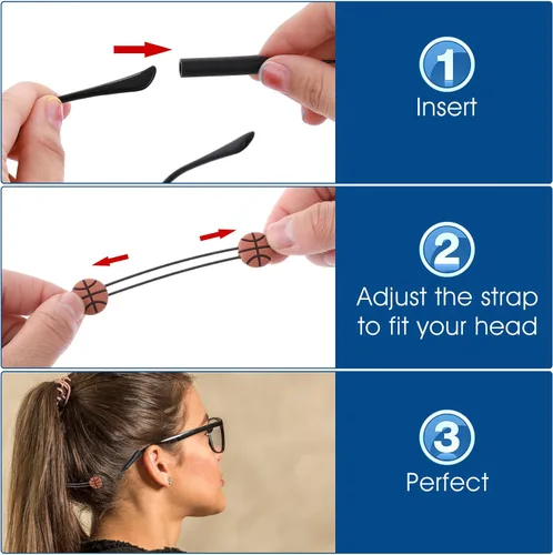 Vista 7 de Amabro 2 correas ajustables para gafas, sin cola, retenedor de gafas deportivas, soporte de cadena de gafas de sol, 13.8 in/14 pulgadas