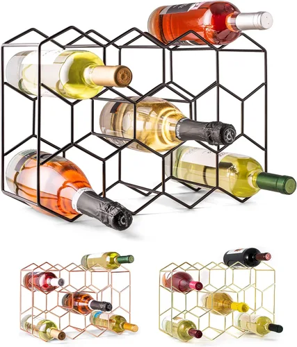 Vista 10 de Gusto Nostro Estantes de vino pequeños para 8 botellas y 4 vasos, estante de vino para encimera con soporte para vidrio, moderno estante de vino