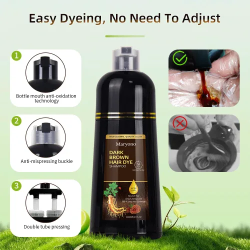 Vista 6 de Maryono Champú de tinte para el cabello castaño oscuro 3 en 1 para cobertura de canas, ingredientes herbarios, color instantáneo, para mujeres