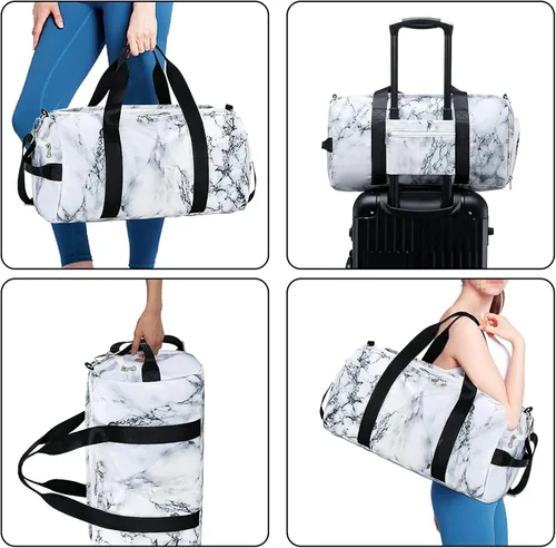 Vista 2 de Mochila deportiva de lona para viaje o gimnasio, para hombre y mujer, con compartimento para zapatos y bolsillo para cosas húmedas