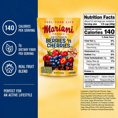 Vista 3 de Mariani Bayas Secas Endulzadas y Cerezas, 5 oz (142 g)