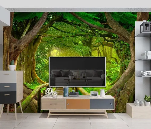 Vista 22 de Murales de pared 3D de bosque de invierno, ramas de árbol, papel tapiz autoadhesivo extraíble para sala de estar, dormitorio, decoración de pared