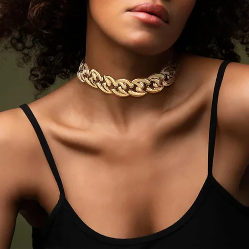 Vista 12 de Collar grueso de oro para mujer, gargantilla de oro, collar grueso de hip pop, collar de oro, joyería apilable, collar de barra en T, trajes
