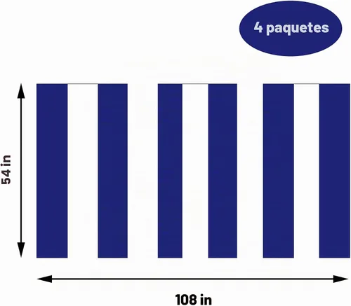 Vista 2 de peony man Mantel rectangular desechable de plástico azul náutico, 4 piezas, a rayas, azul náutico, para fiestas, cocina, comedor, decoración de mesa