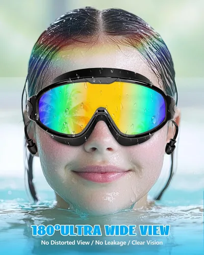 Vista 7 de Aegend Nuevo paquete de 2 gafas de natación de visión amplia para niños, gafas antivaho/anti-UV sin fugas con tapones para los oídos para niños de 3