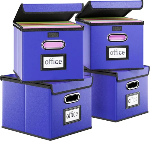 Vista 65 de Caja organizadora de archivos Huolewa con tapa, caja organizadora de carpetas de archivos colgantes de cuero sintético plegable con deslizadores