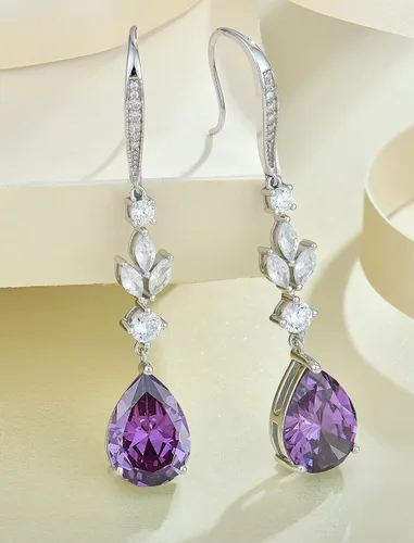 Vista 4 de Aretes colgantes de lágrima grande de boda con piedras natales de 0.394 x 0.551 in, aretes largos de plata de ley para mujer, regalos de joyería