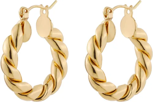 Vista 7 de Wgoud Juego de 6 pares de aretes de aro de oro para mujer, chapados en oro de 14 quilates, hipoalergénicos, ligeros, gruesos, abiertos, joyería