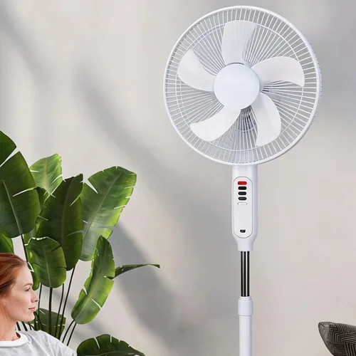 Vista 8 de Ventilador accionado solar blanco, ventilador de pedestal de 16 pulgadas