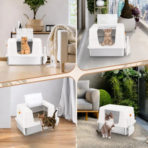 Vista 8 de Vivifying XL Enclosed Stainless Steel Cat Litter Box with Lid, White