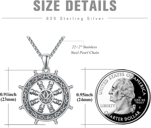 Vista 6 de KINGWHYTE Compass Necklace 925 Sterling Silver Mens Jewelry Pendant Necklace Black Necklace for Men Boys with Leather Cord Length 50cm